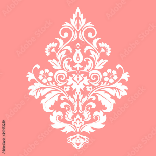 Damask graphic ornament. Floral design element. Pink vector pattern