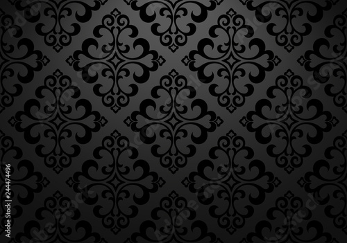 Wallpaper in the style of Baroque. Seamless vector background. Blak floral ornament. Graphic pattern for fabric, wallpaper, packaging. Ornate Damask flower ornament