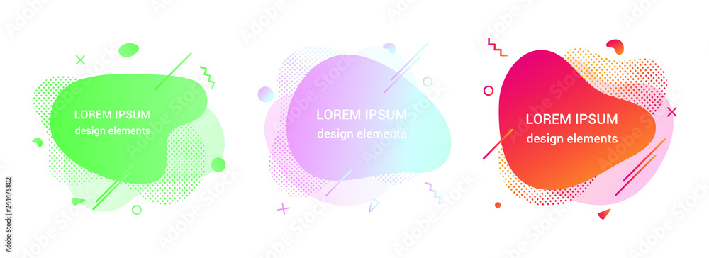 Naklejka 3 Modern liquid abstract element graphic gradient flat style design fluid vector colorful illustration set banner simple shape template for logo, presentation, flyer, isolated on white background.
