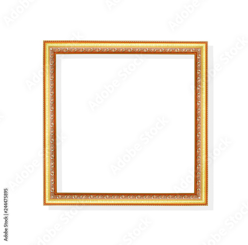 Decoration gorgeous metal gold picture frame with carving flower patterns  isolated on white background with clipping path