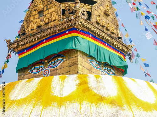 Fragment of Swayambhunath Stupa with Buddha's eyes, Kathmandu, Nepal photo