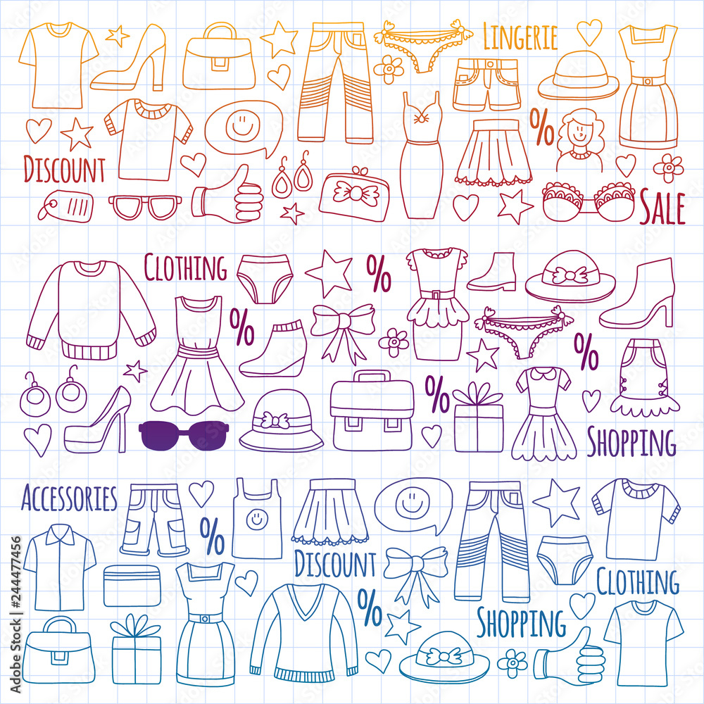 Shopping, market, store. Clothes and fashion icons Shopping, market, store. Clothes and fashion icons