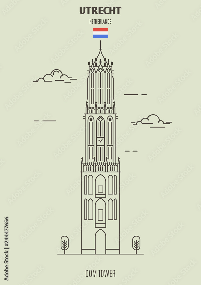 Dom Tower in Utrecht, Netherlands. Landmark icon