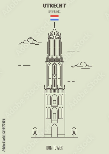 Dom Tower in Utrecht, Netherlands. Landmark icon