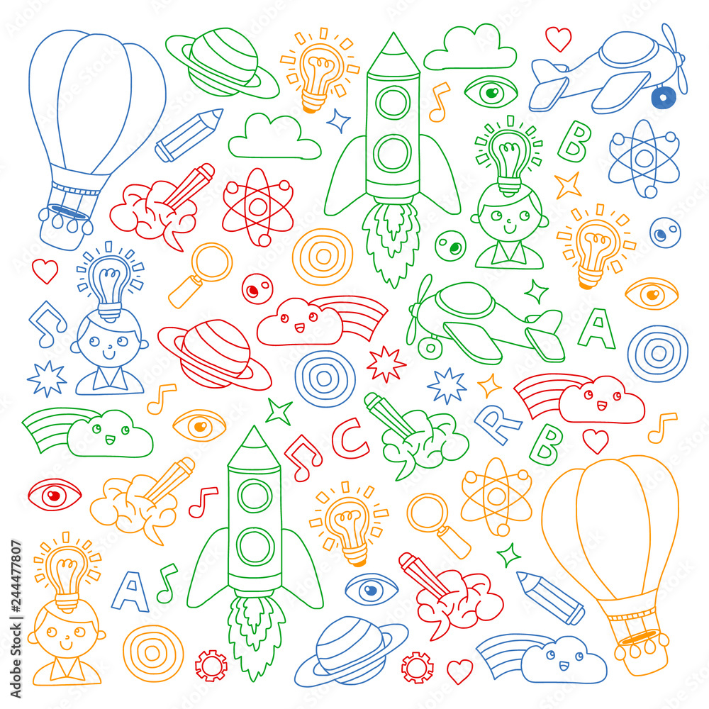 Education and imagination illustration for little children. Image for kindergarten, school kids. Travel, adventure, exploration. Education and imagination illustration for little children. Image for kindergarten, school kids. Travel, adventure, exploration.