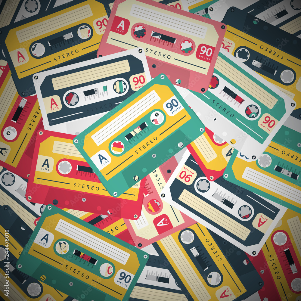 Audio Cassettes Retro Vector Music Background Audio Cassettes Retro Vector Music Background