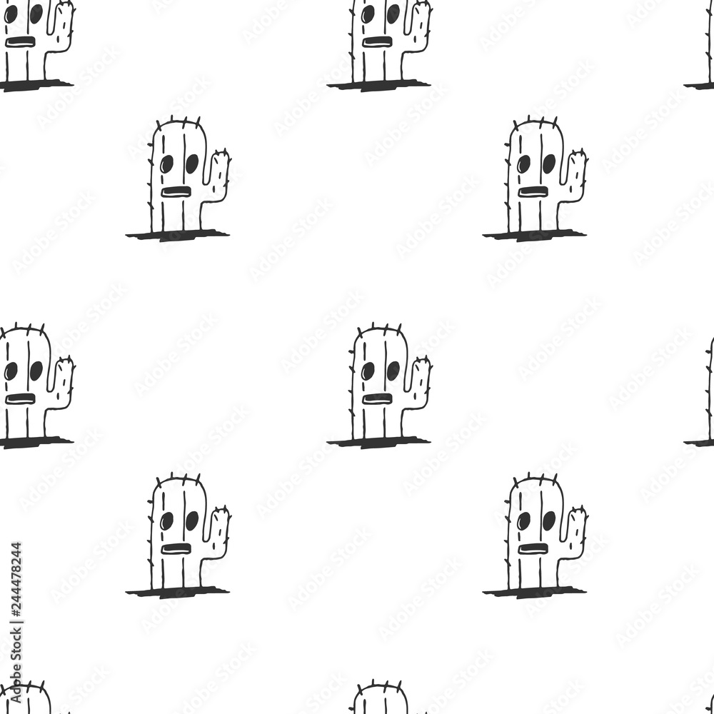 Cactus drawn by hand seamless pattern. Vector background for textiles