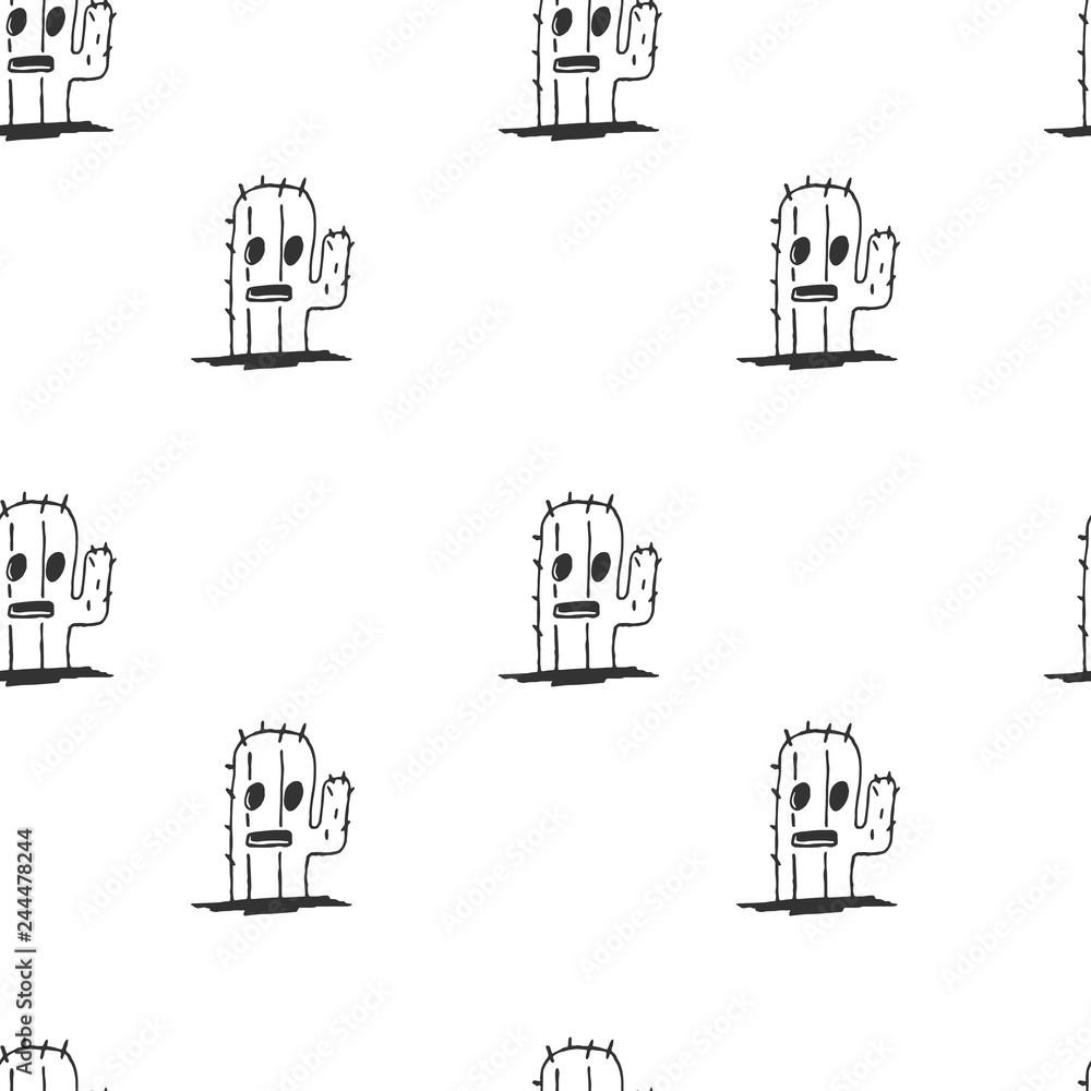 Cactus drawn by hand seamless pattern. Vector background for textiles Cactus drawn by hand seamless pattern. Vector background for textiles