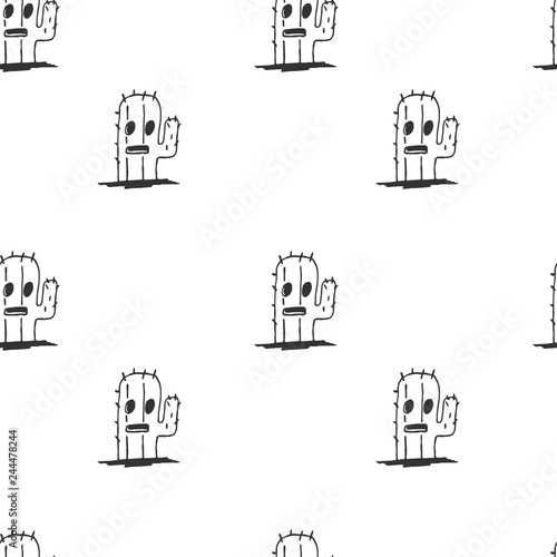Cactus drawn by hand seamless pattern. Vector background for textiles