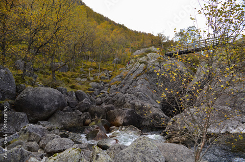Manafossen, Norway Beautiful northern waterfall. Norwegian mountains in autumn. Rogaland, Norway photo