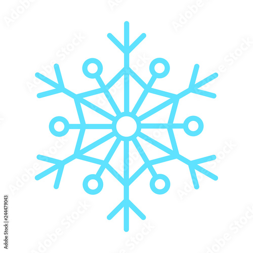 Snowflake flat style design vector illustration icon sign isolated on white background. Symbol and element of holidays, christmas, new year and winter.