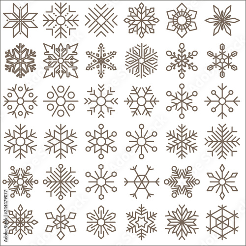 Set Of Snowflakes Christmas Outline Icons Set. Collection Of christmas  snowflake  decoration And Other Elements. customize color  stroke width control   easy resize.