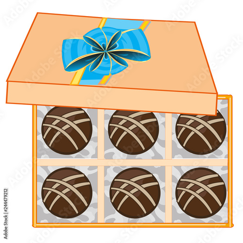 Gift box with chocolate sweetmeat decorative.Vector illustration