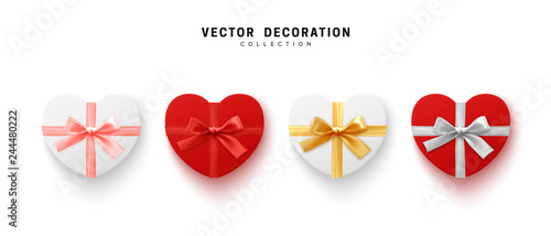 Set of Gifts box. Collection Isolated realistic gift presents in heart shape view top