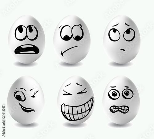 Funny eggs. This is image of funny eggs on white background. Faces on the eggs. Funny easter smile eggs
