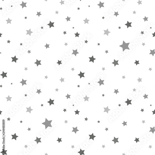 Star seamless pattern. White and grey retro background. Chaotic elements. Abstract geometric shape texture. Effect of sky. Design template for wallpaper,wrapping, textile. Vector Illustration.