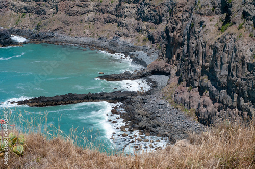 Coastal rocky view from Pigeon Bay, New Zealand