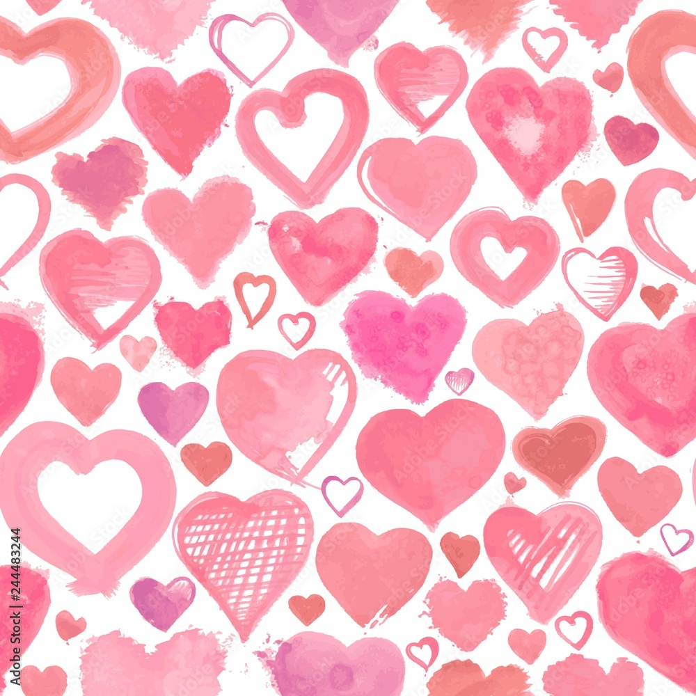 Seamless background of hand drawn stylized hearts