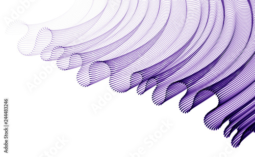 Flowing particles wave, transparent tulle textile on wind, dynamic motion curve lines. 3d vector illustration. Beautiful calming wave shaped array of blended points.