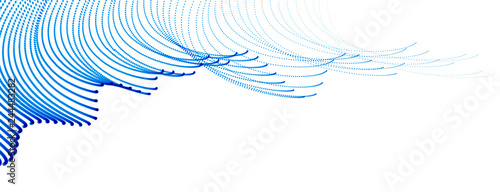 Wave of flowing particles modern relaxing illustration, transparent tulle textile on wind. Round dots vector abstract background. Beautiful wave shaped array of blended points.