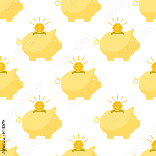 Piggy Bank and coins in white background