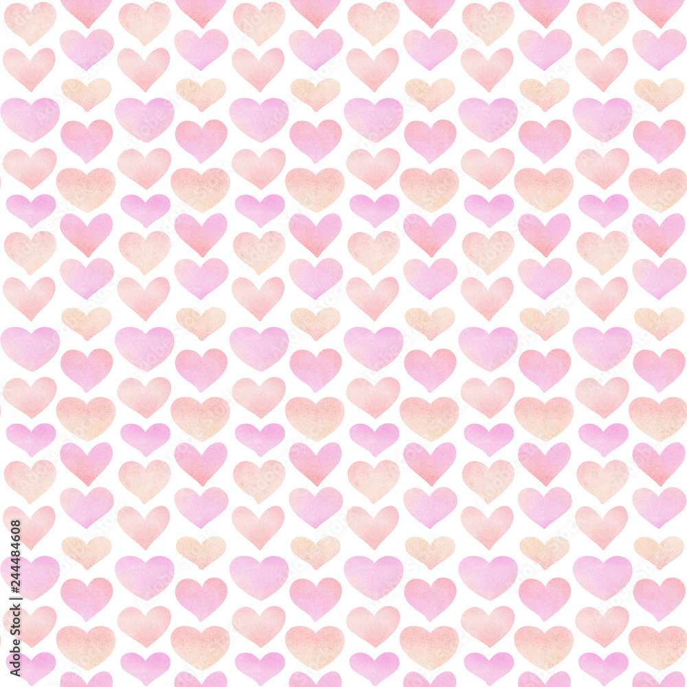seamless pattern with hand-drawn pink and orange watercolor hearts with white background seamless pattern with hand-drawn pink and orange watercolor hearts with white background
