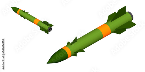 Military missile. Isolated on white background. 3d Vector illustration.