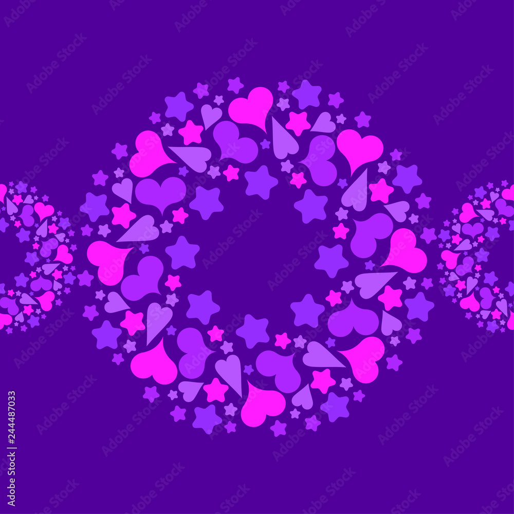 Seamless pattern with decorative hearts and stars. Mandala. Sacred image. Valentine's day. Vector illustration. Can be used for wallpaper, textile, invitation card, web page background. Seamless pattern with decorative hearts and stars. Mandala. Sacred image. Valentine's day. Vector illustration. Can be used for wallpaper, textile, invitation card, web page background.
