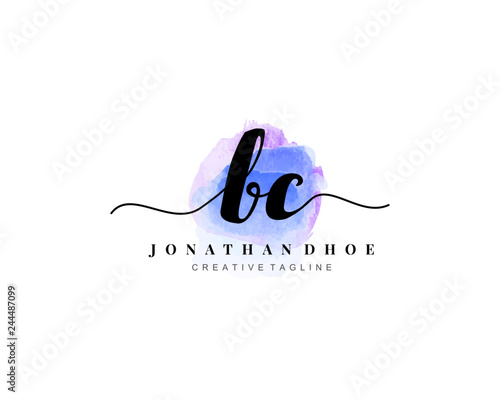 B C Initial watercolor logo on white background. Logo template vector