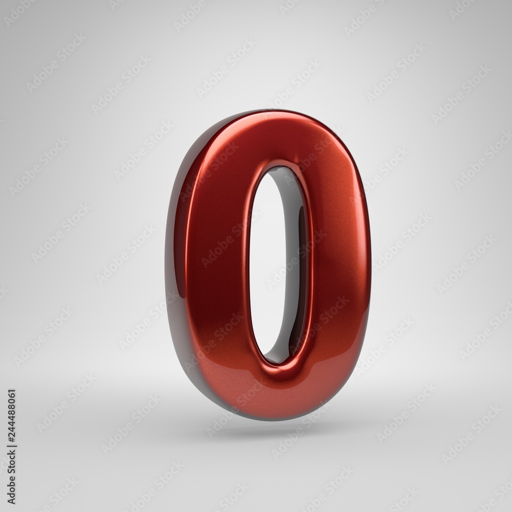 3D number 0. Red metallic letter isolated on white background 3D number 0. Red metallic letter isolated on white background