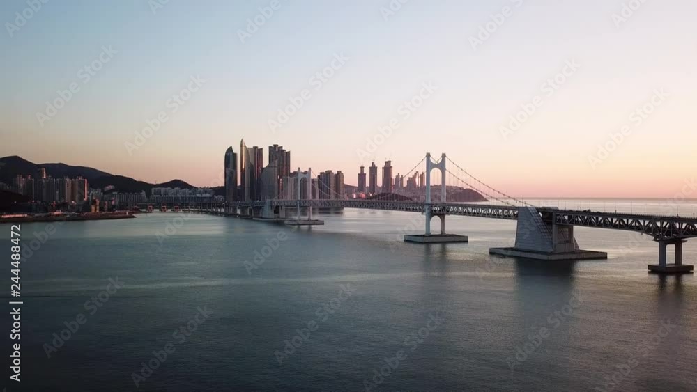 Aerial view at Gwangan Bridge and Haeundae in Busan City, South Korea Aerial view at Gwangan Bridge and Haeundae in Busan City, South Korea