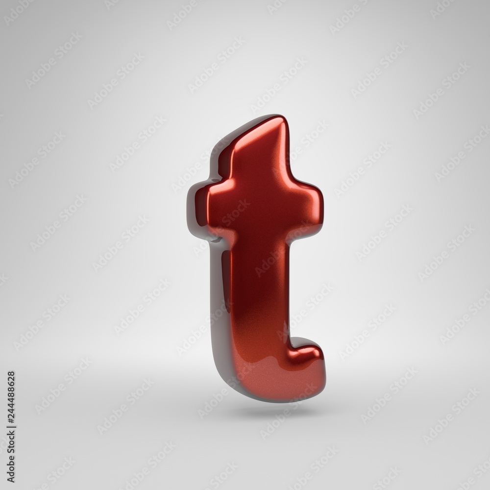 3D letter T lowercase. Red metallic letter isolated on white background 3D letter T lowercase. Red metallic letter isolated on white background
