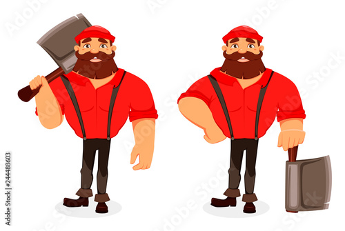 Lumberjack. Handsome logger. Cartoon character