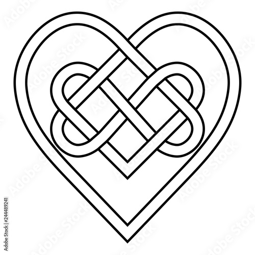 Celtic knot rune bound hearts infinity vector symbol sign of eternal love, tattoo logo pattern of hearts