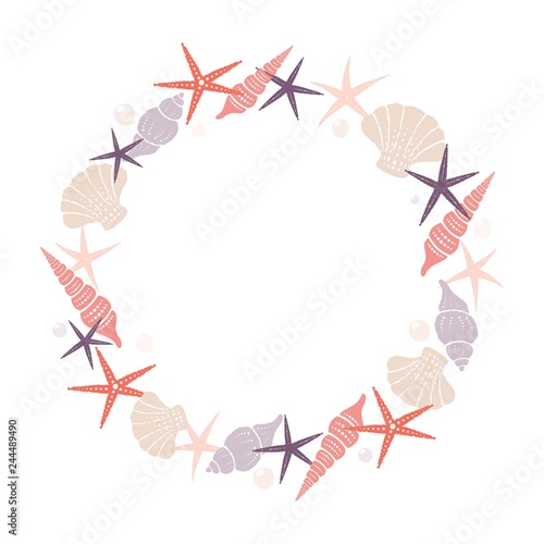 Wreath of marine elements. Isolated vector image.