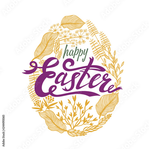 Easter design with floral frame in egg shape. Herbal wreath. Perfect for seas...