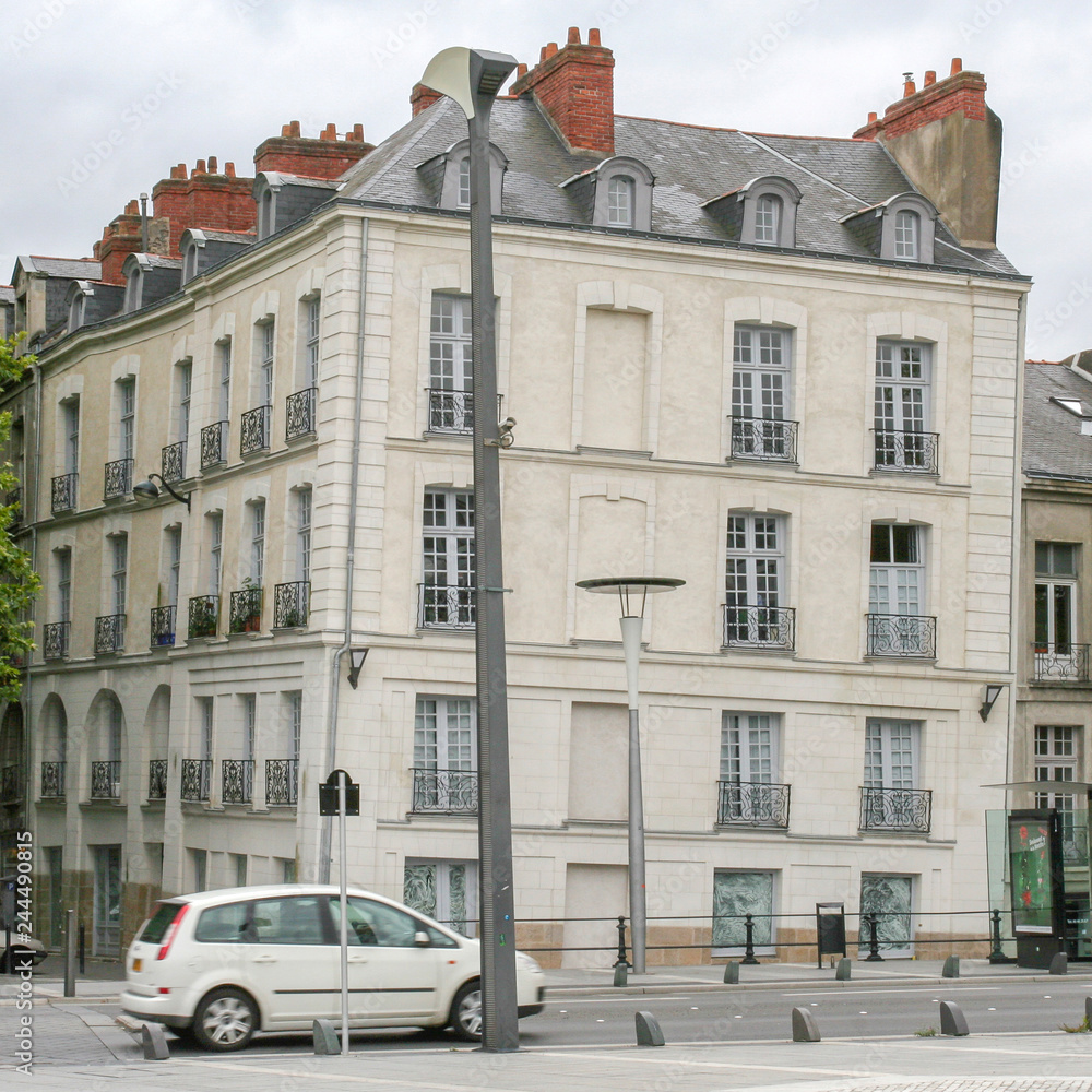 Nantes France 10-09-2018. Leaning building in city of Nantes in France