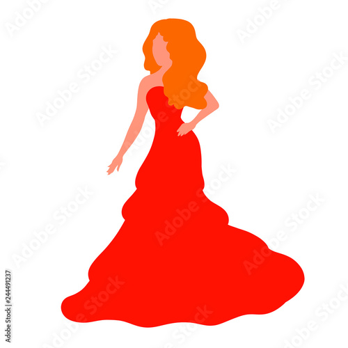 Silhouette of a beautiful woman in a long red dress  blonde