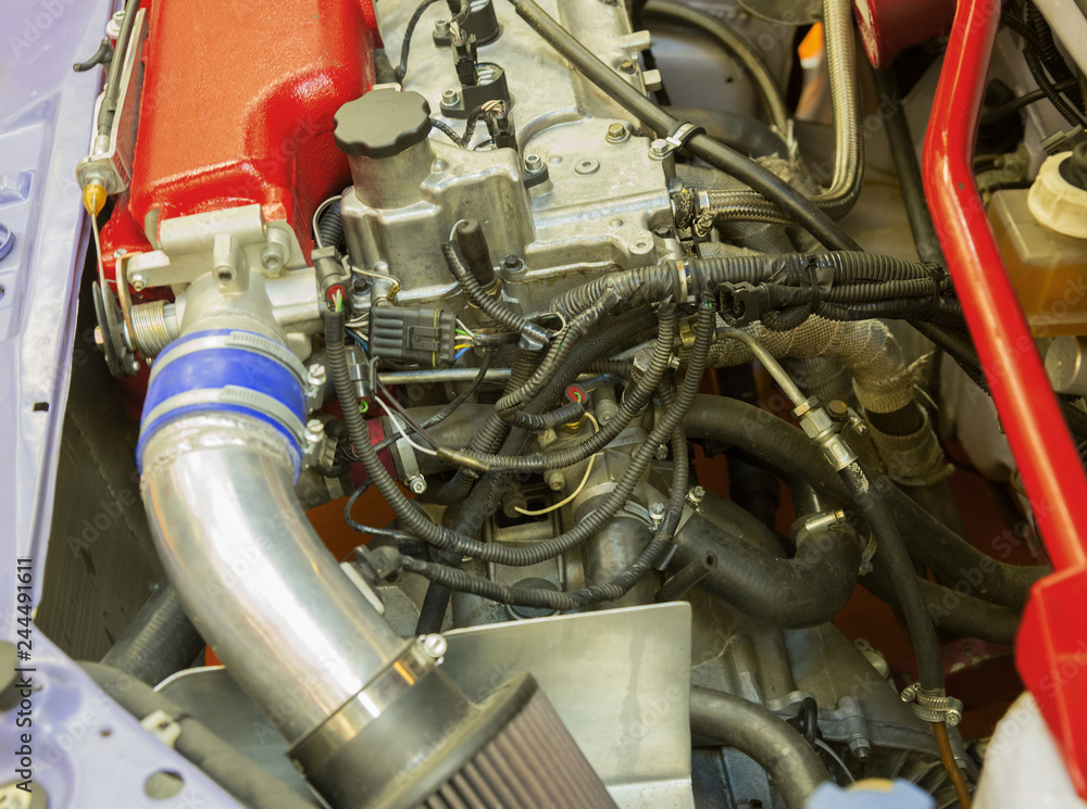 Details of old car engine and attachments Stock Photo | Adobe Stock
