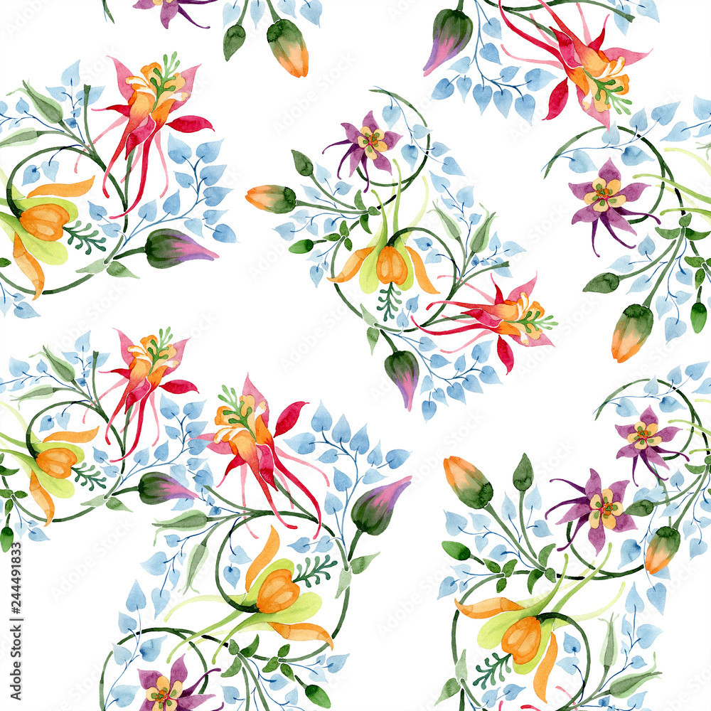 Ornament floral botanical flower. Watercolour drawing fashion aquarelle isolated. Seamless background pattern.
