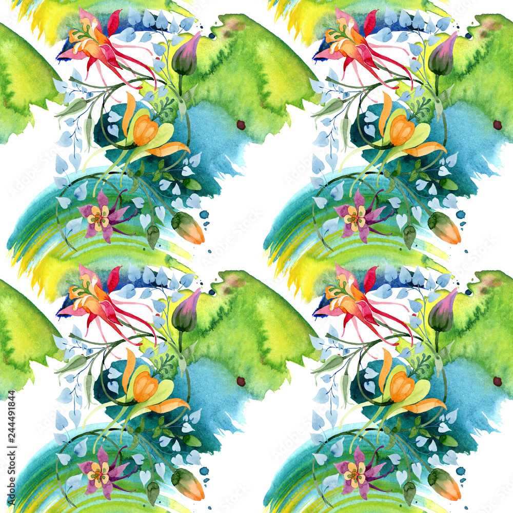 Obraz premium Ornament floral botanical flower. Watercolour drawing fashion aquarelle isolated. Seamless background pattern.