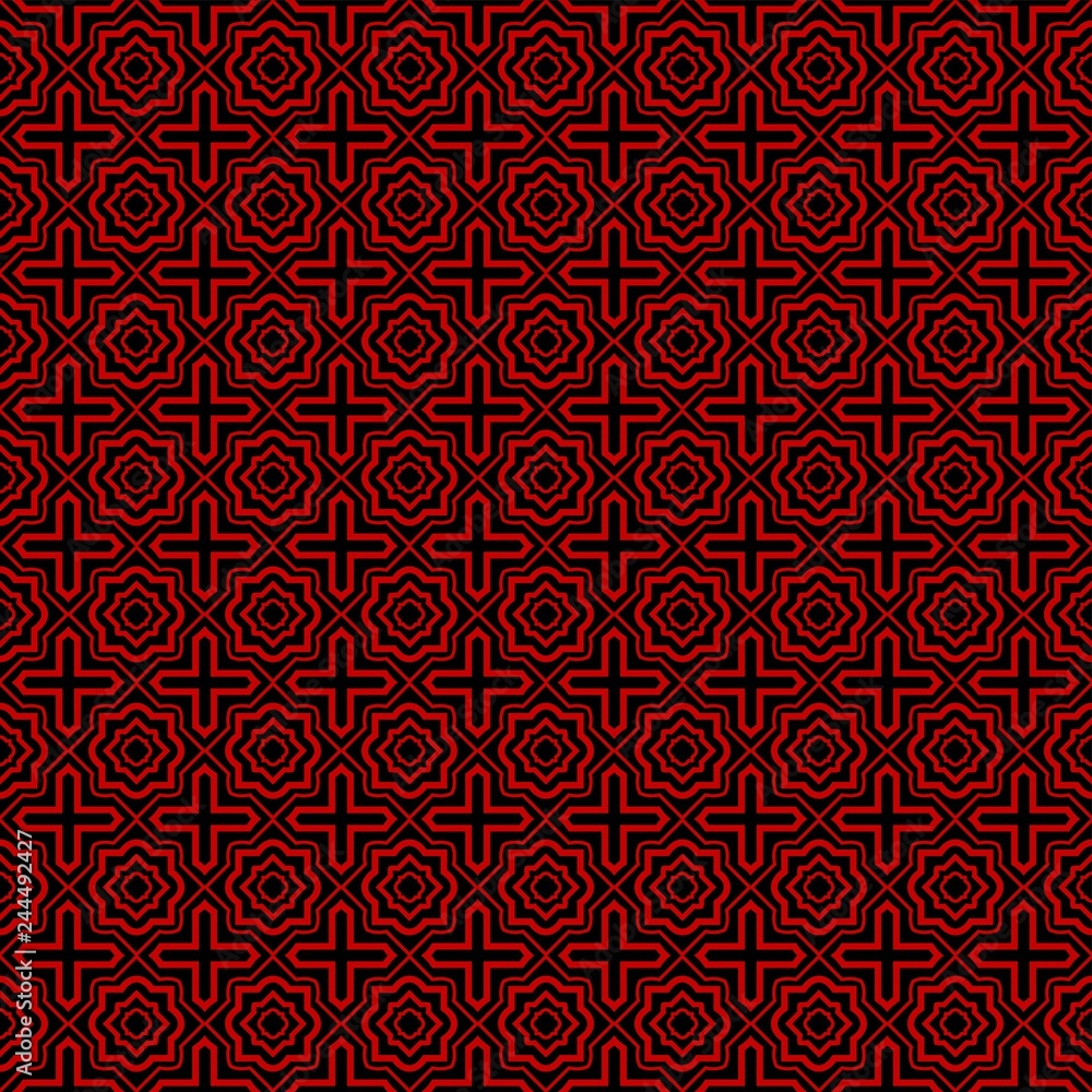 Ethnic classic pattern. Seamless vector illustration. Abstract geometric repeat backdrop. For decoration, wallpaper, print, fabric. Black, red color Ethnic classic pattern. Seamless vector illustration. Abstract geometric repeat backdrop. For decoration, wallpaper, print, fabric. Black, red color