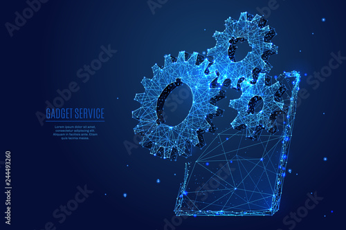 Gears and Tablet device low poly blue