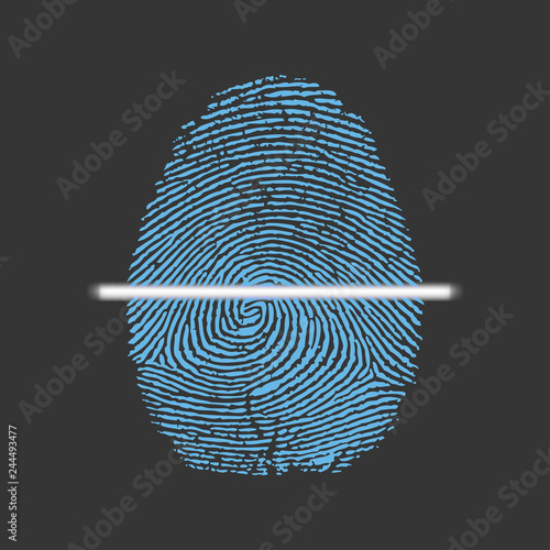 Laser scanning of fingerprint, vector illustration of digital biometric security technology