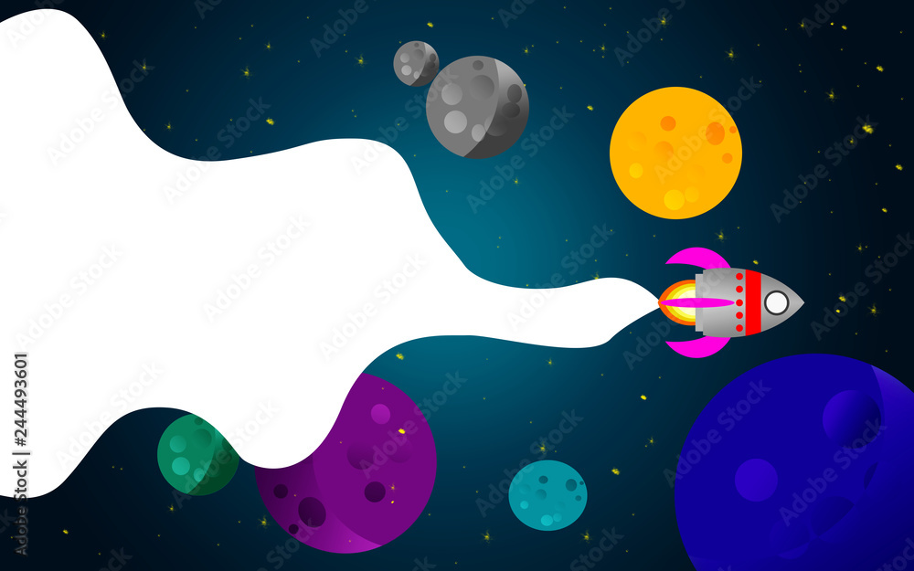 Space background with rocket and planets