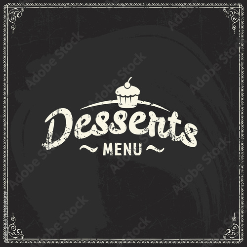 Desserts menu label template on blackboard