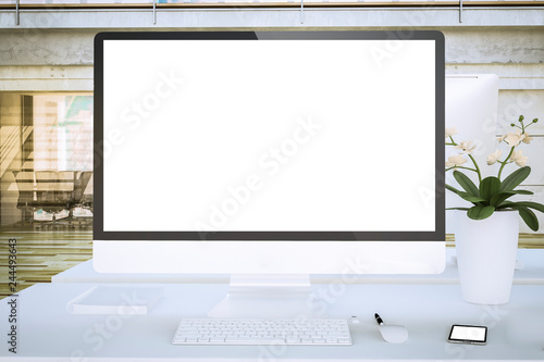 white screen computer at office mockup