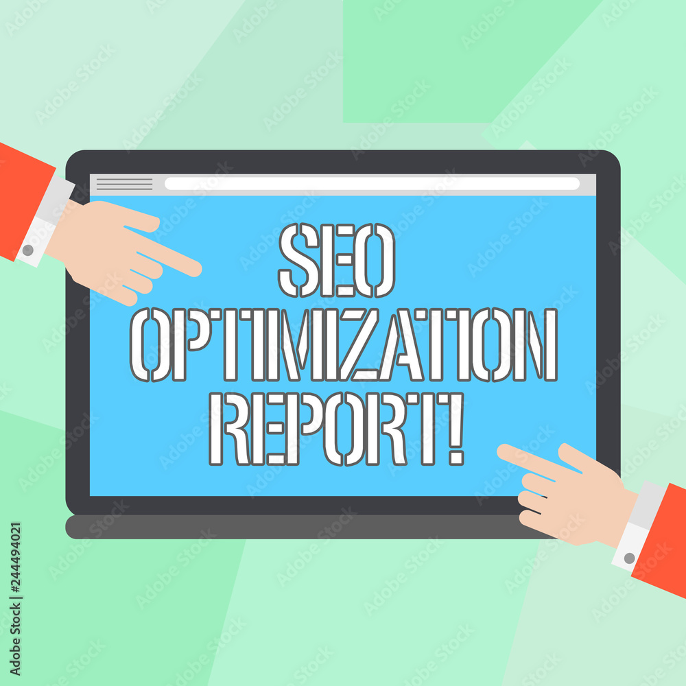 Conceptual hand writing showing Seo Optimization Report. Business photo showcasing Overview of a website perforanalysisce in search engine Hu analysis Hands Pointing on a Blank Color Tablet Screen Conceptual hand writing showing Seo Optimization Report. Business photo showcasing Overview of a website perforanalysisce in search engine Hu analysis Hands Pointing on a Blank Color Tablet Screen
