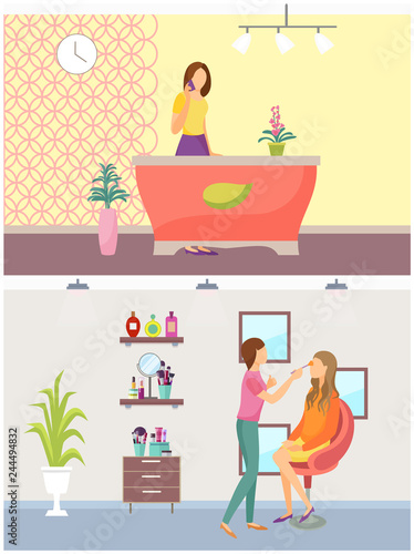 Spa Salon Reception and Visage Makeup Set Vector