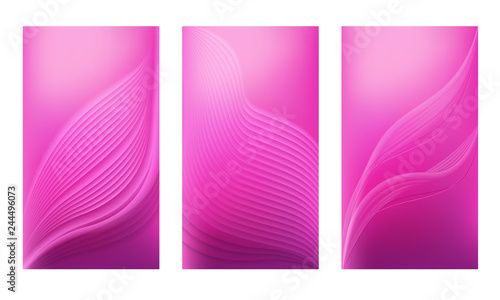 Set of vertical abstract gradient backgrounds with wavy blurred shapes. Screen wallpaper template is pink vibrant color. Vector illustration.